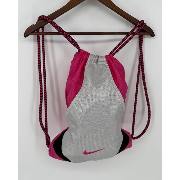 Nike Pink & Gray Drawstring Backpack With Interior Pockets & Rope Straps Lightwe - Picture 2 of 8